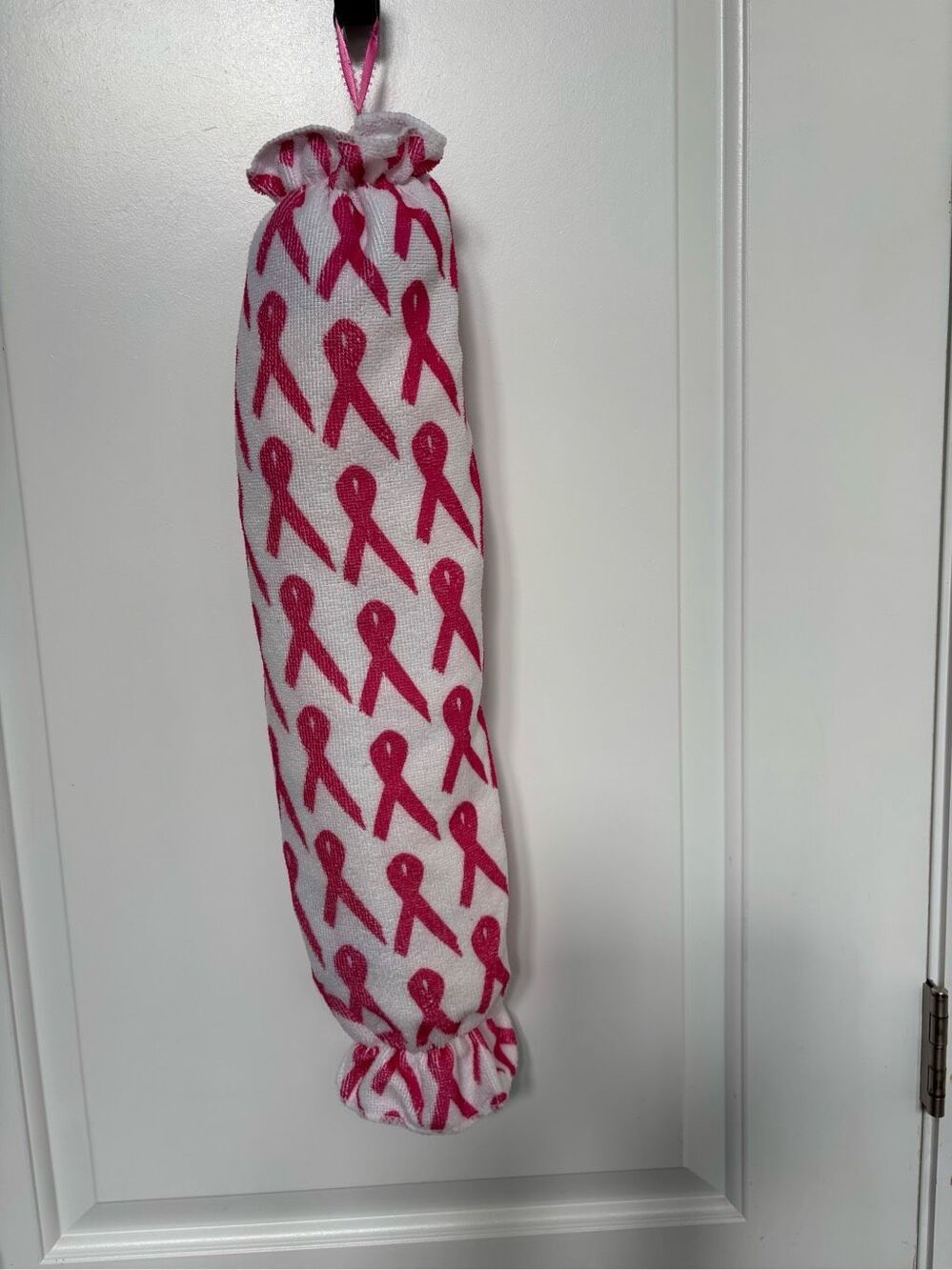 Handmade Plastic Bag Holder- Cancer signs white with reddish symbol 3 available